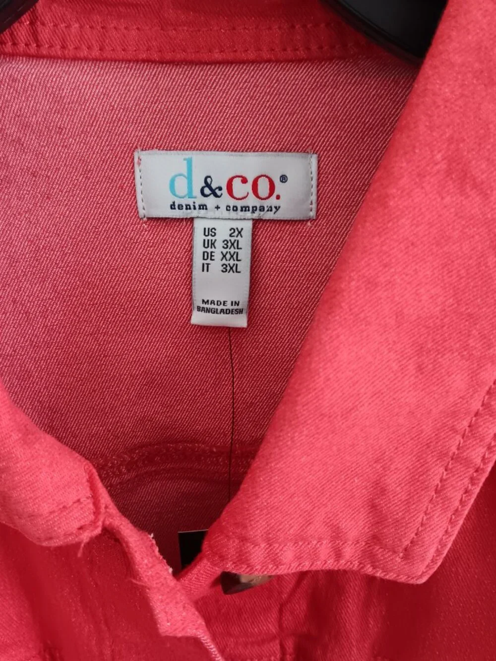 Denim & Co. Classic Stretch Denim Jacket with Welt Pockets, Coral Sz 2X a698540